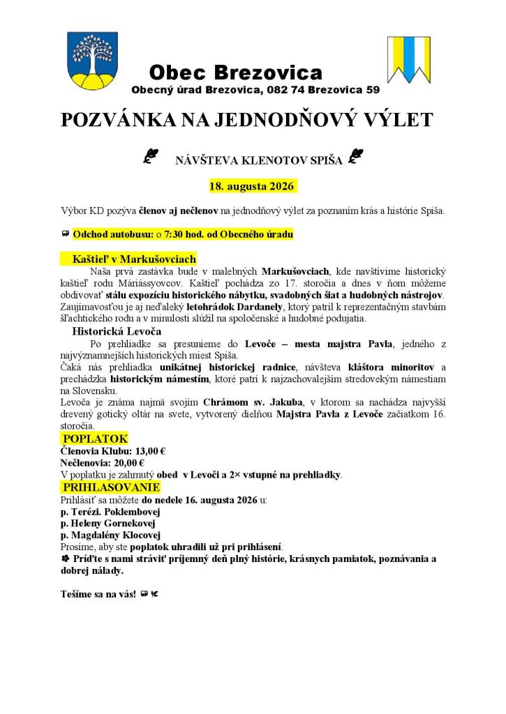 Jednodňový výlet 18.8.2026